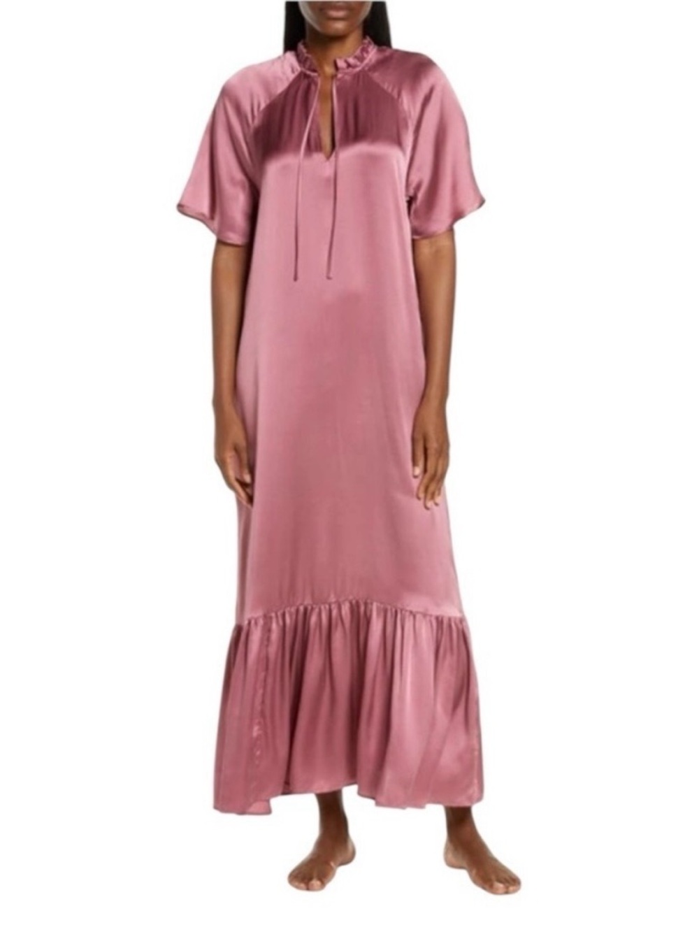 Nordstrom 100% Silk Romantic Victorian Tiered Washable Nightgown Pink Purple M